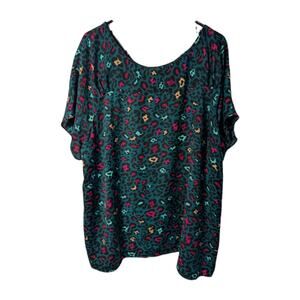 Worthington Blouse Colorful Cheetah Green Pink Tunic Women's Shirt Size 3X Artsy